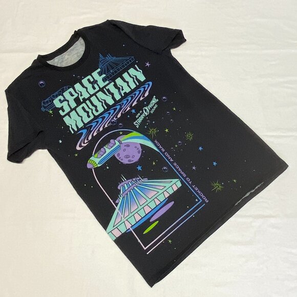 Disney Space Mountain Tee Black M Parks Exclusive Graphic T-Shirt Short Sleeve - Picture 9 of 11